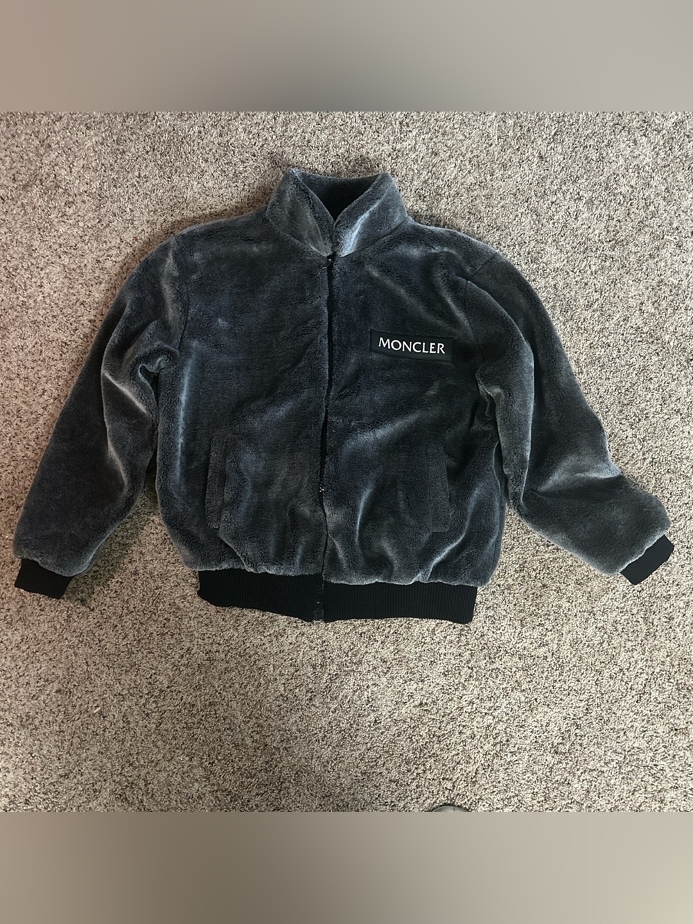 Moncler Charcoal Plush Zip-Up Jacket